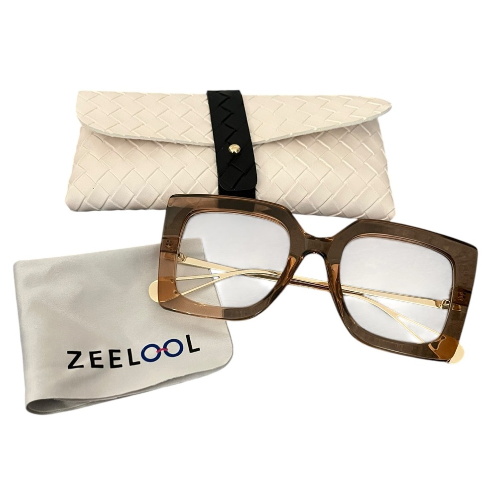 Zeelool Square Copper Gold Accent Eyeglass Frame & Case OP01892-02 52 22 146